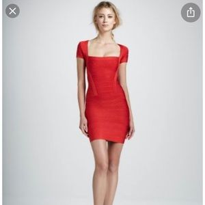 Herve Leger cap sleeve red dress XS